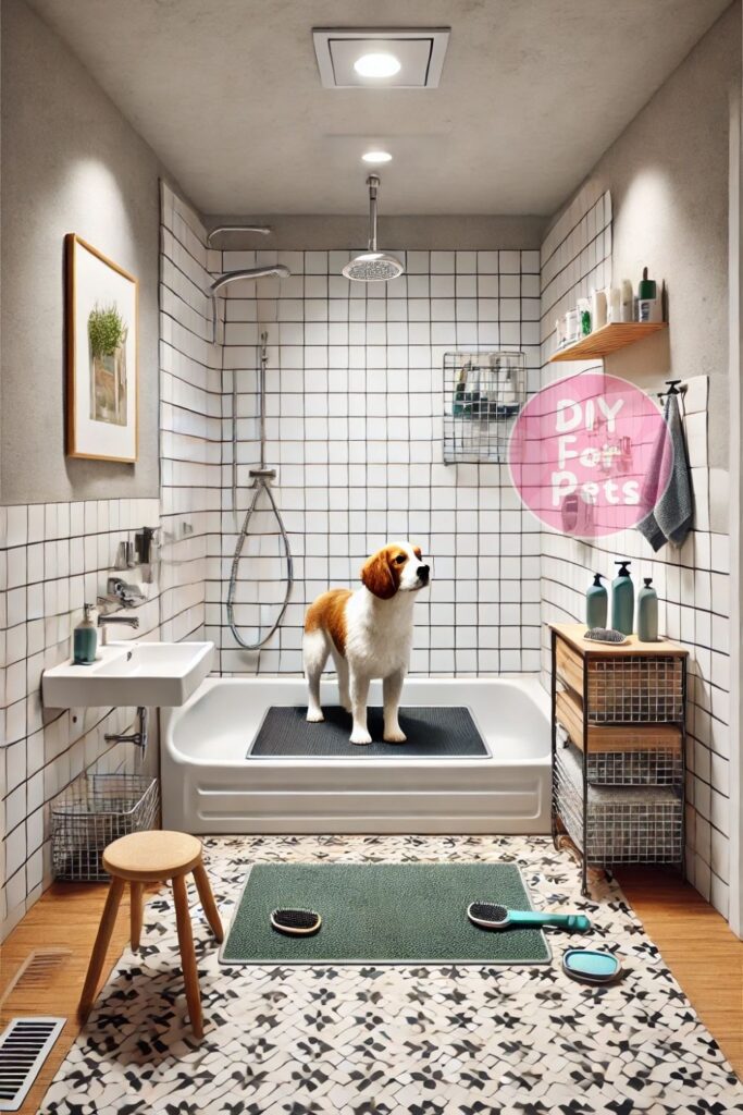 Compact Bathroom Grooming Station for Dogs
