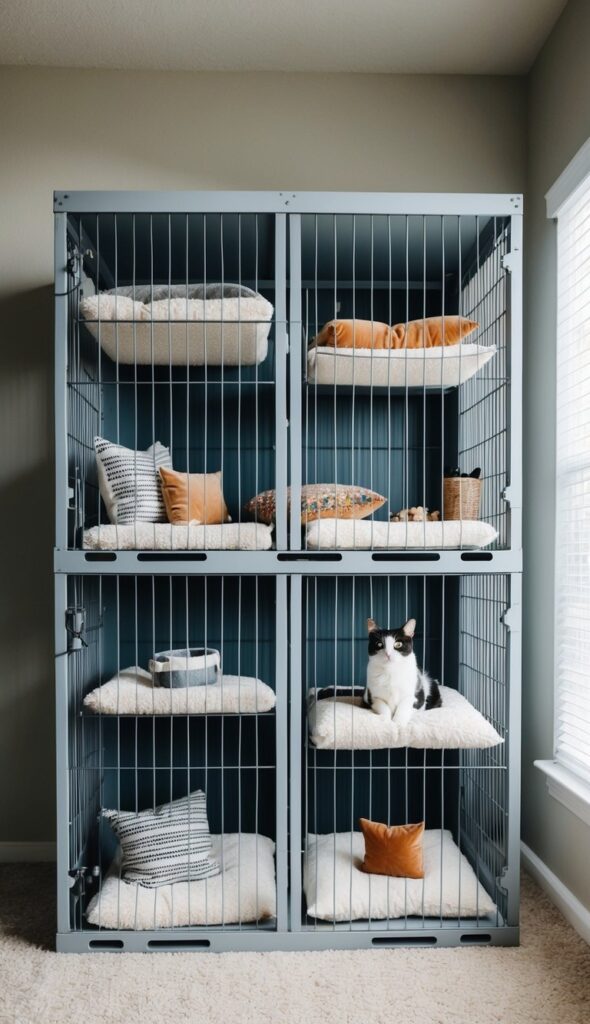 DIY Repurposed Dog Crate with Cat Platforms