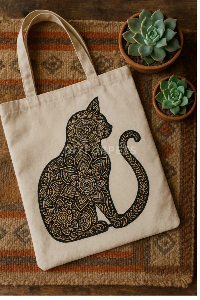 Boho Cat Mandala Tote