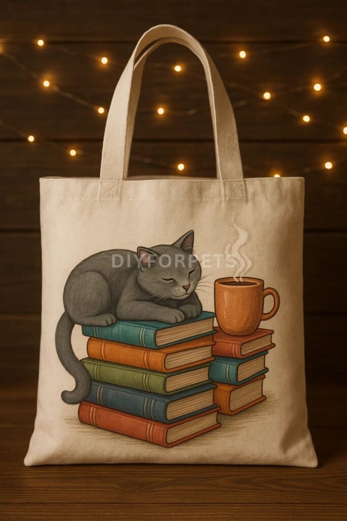 Cat & Books Themed Tote