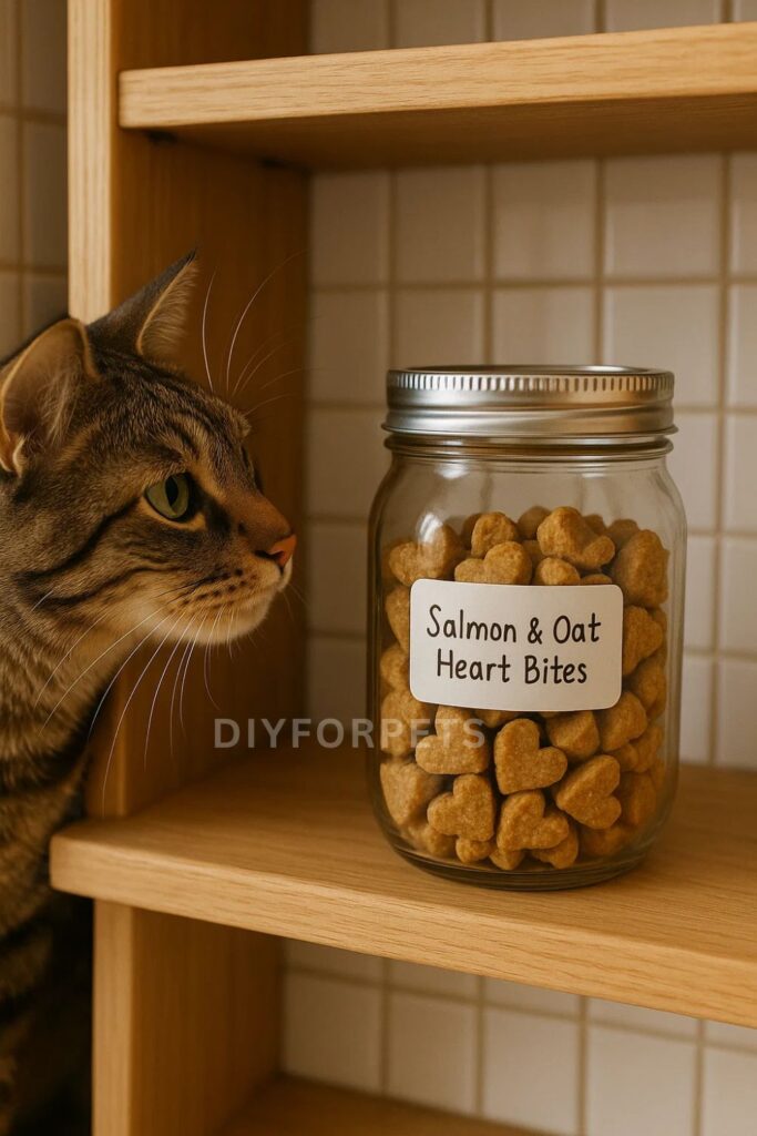 Diy cat treats using Salmon & Oat Heart Bites