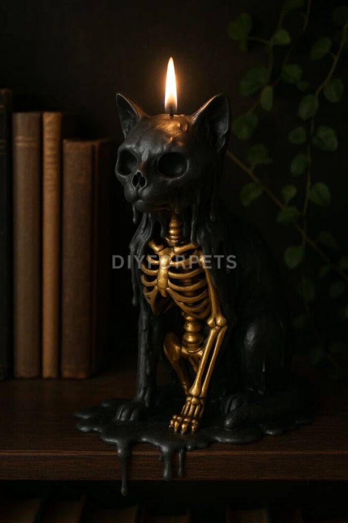 Gothic Skeleton Cat Candles