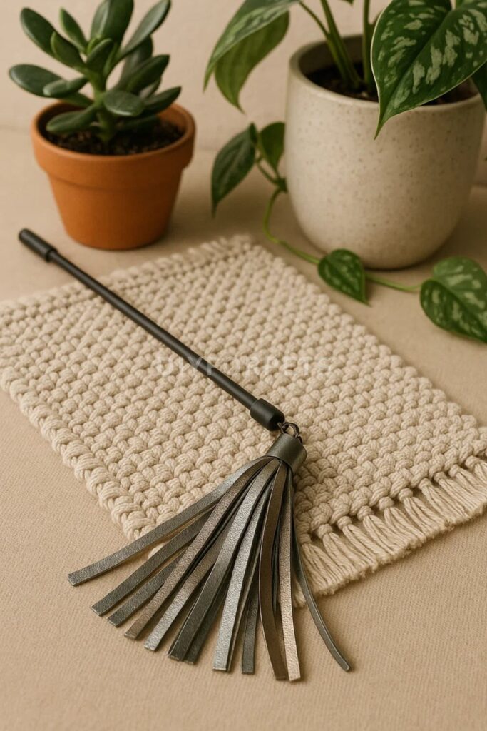 Metallic faux leather tassel cat wand