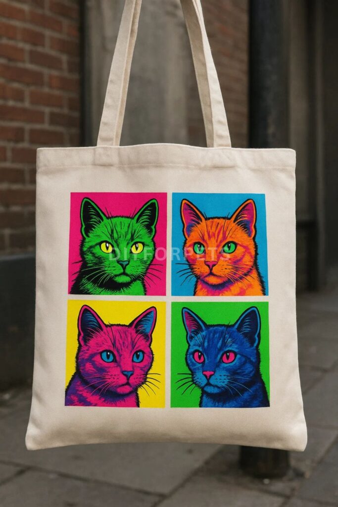 Retro Pop Art Kitty Tote