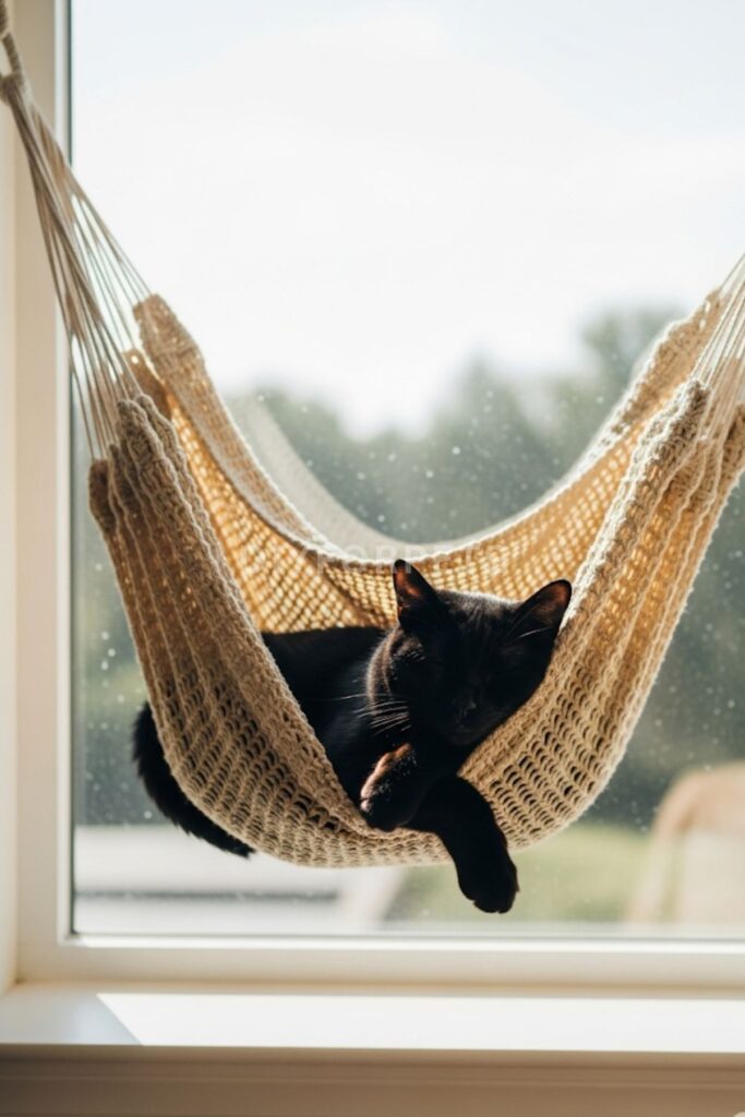 Hammock Perch Mounted on the Window Frame
