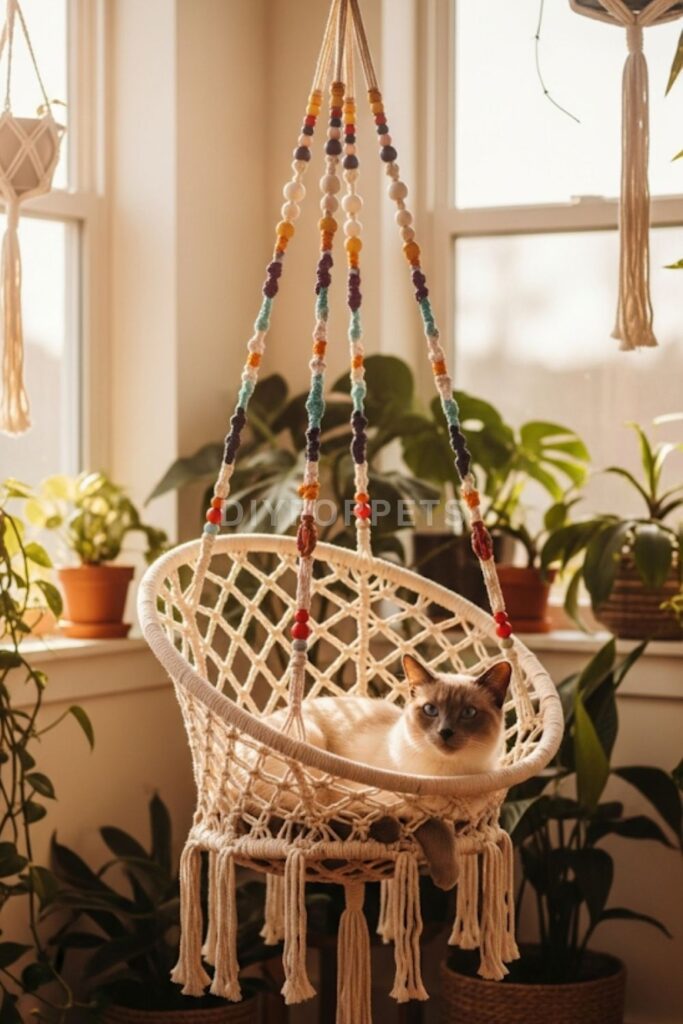 Hanging Macrame Cat Swing