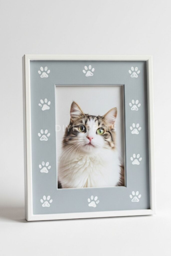 Painted Wooden Frame with Paw Stamps