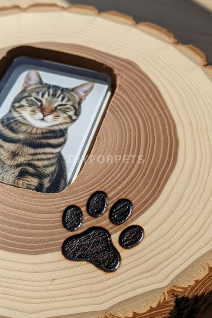 Wood Slice Frame with Paw Burn Design